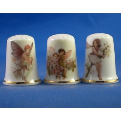 Image of Porcelain China Collectable Thimbles Set of Three Assorted Fairies
