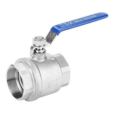 Image of Akozon Ball Valve Female Thread 2&quot; DN50 Full Port 304 Stainless Steel Two Piece 1000 WOG with Heavy Duty Blue Vinyl Insulation Handle