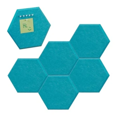 Image of Relaxdays Felt Boards, Set of 6, Self Adhesive, Hexagonal, 26 x 30 0.9 cm, Bulletin, Notice, with Push Pins, Blue