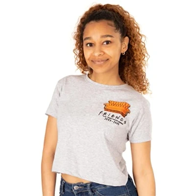 Image of FRIENDS Womens Cropped T Shirt Central Perk Couch TV Show Merchandise Adult Grey Top for Teens XL