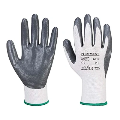 Image of Portwest A310 Abrasion Resistant Flexo Grip Nitrile Glove Grey/White, X Small