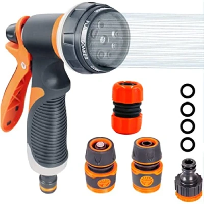 Image of Hose Pipe Spray Gun Garden 8 Adjustable Patterns Nozzle Multi Anti Leaking High Pressure Water with Connect Adapters