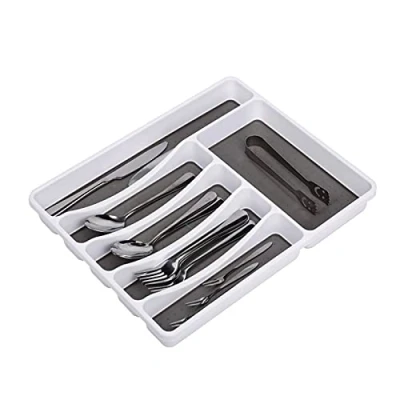 Image of ETRAVEL 6 Compartment Cutlery Tray Kitchen Drawer Organiser Utensils Spoon Fork Holder Plastic Storage Rack Tableware 40 x 32cm