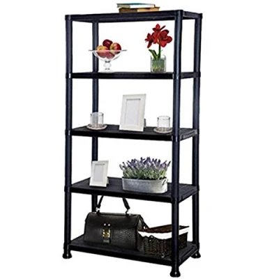 Image of Gr8 Home Lightweight 5 Tier Black Plastic Shelving Unit Storage Racking Shelves Garage Warehouse Shed Rack