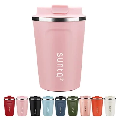 Image of SUNTQ Coffee Travel Mug with Leakproof Lid Reusable Cups Thermal Insulated Cup Stainless Steel for Hot and Cold Drinks, 13oz/380ml, Blush Pink