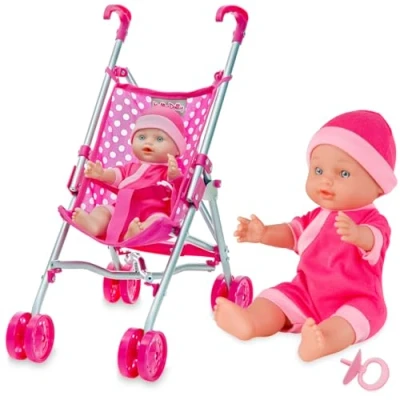 Image of Molly Dolly My First Dolls Pram &amp; Doll Set Girls Toy Stroller Baby Pushchair Buggy