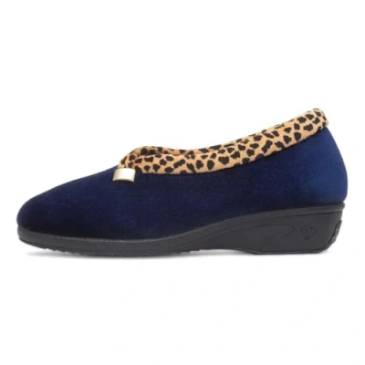 Image of Lunar Paloma Leopard Trim Slipper 7 UK Navy