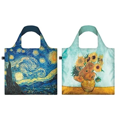 Image of LOQI VG PK&quot;Van Gogh The Starry Night/Vase with Sunflowers&quot; Reusable Shopping Bag (Pack of 2)
