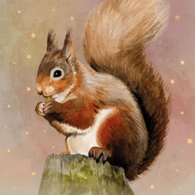 Image of 20 Napkins Animals Squirrel with Stars as Table Decoration Paper Motif Also for Decoupage and 33 x cm