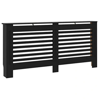 Image of vidaXL Radiator Cover Modern Stylish Slatted Design Black MDF Cabinet with Lacquer Finish Practical Home Decor and Shelf