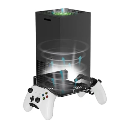 Image of Bricok Aluminium Alloy Wall Mount for Xbox Series X Kit Accessories with 2 Controller Stand, Ventilation Design Shelf(Black)