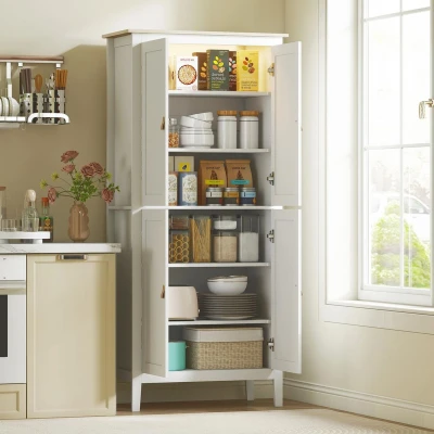 Image of HOMCOM 176.5 cm Tall Freestanding Pantry Storage Cabinet with 4 Doors White