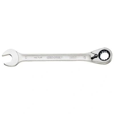 Image of GEDORE Open ended spanner with ring ratchet, Reversible, AF 9 mm, Angled, Bi hex, UD profile, Spanner, 7 UR