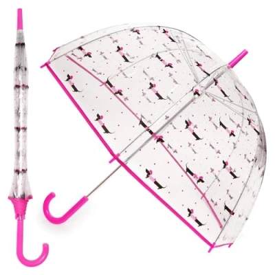 Image of KAV Ladies Transparent Clear Umbrella Brolly assorted Colour Trim Sweet, Beautiful, Lightweight Design Dome Parasol for Women (Ladies Sausage Dog)