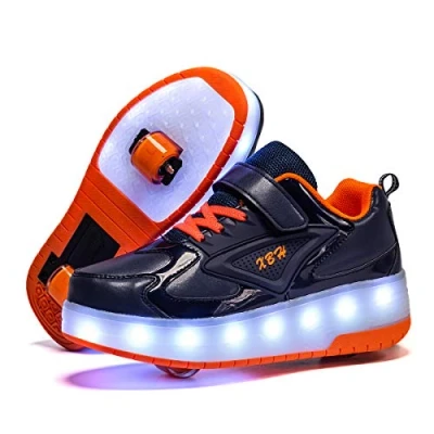 Image of Boys Girls Shoes Children&#039;s with Wheels LED Luminous Outdoor Sports Flashing Skateboard Trainers Birthdays Holidays, 888 black, 10.5 UK Child