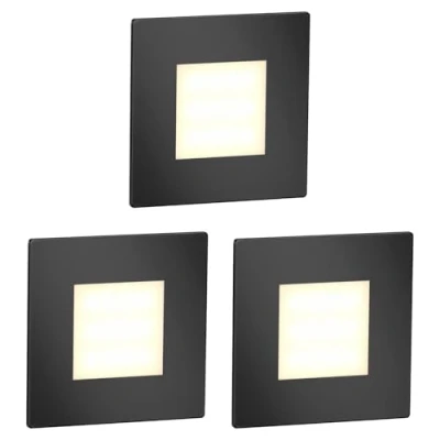 Image of ledscom.de 3 LED Staircase Light/recessed Wall Light FEX for Indoors and Outdoors, Angular, Black, 85 x 85mm, Warm White