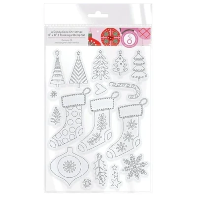 Image of Tonic Studios A Candy Cane Christmas 3 Stockings Stamp Set 6&quot; x 8&quot; 18 Clear Stamps Perfect for Colouring with Nuvo Consumables