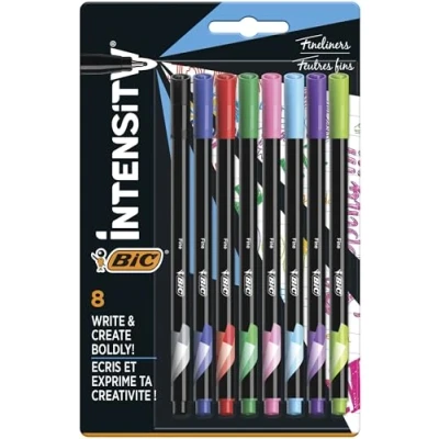 Image of BIC Intensity Felt Tip Pens, Fineliners with Very Fine Tips, Vibrant Colouring School Supplies for Kids or Adults, 8 Pack