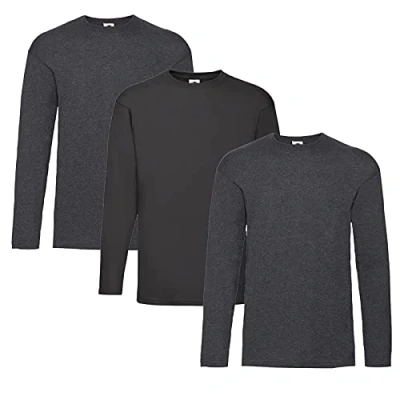 Image of Fruit of the Loom Men&#039;s Long Sleeved Valueweight Tee Sports Top, 2dark Heather + 1 Black Notepad, XL