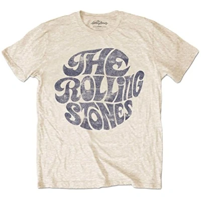 Image of Rolling Stones Men&#039;s Vintage 70&#039;S Logo Short Sleeve T Shirt, Beige, Large