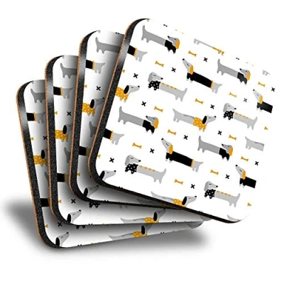 Image of Destination Vinyl ltd Great Coasters (Set of 4) Square Dachshund Sausage Dog Drawings Drink Glossy Coasters/Tabletop Protection for Any Table Type #21806