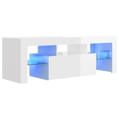 Image of vidaXL High Gloss White TV Cabinet with LED Lights, Modern Design Engineered Wood, Ample Storage Space for Media, RGB Colour Changing Easy to Clean (120x35x40 cm)