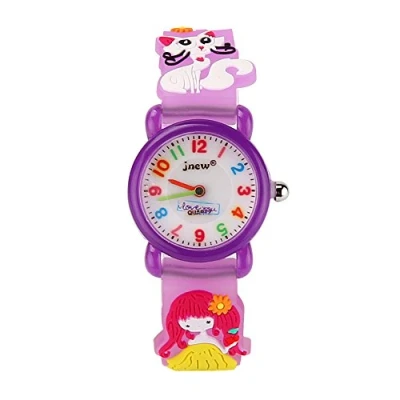 Image of ele ELEOPTION Children&#039;s Watch Waterproof 3D Cute Cartoon Design Round Dial Silicone Rubber Jelly Color Band Quartz Wristwatch for Little Xmas Girls Boy Kids Children (Girl &amp; Cat, Purple)