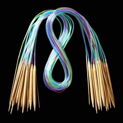 Image of AchidistviQ 18Pcs 18 Sizes Tube Circular Carbonized Bamboo Knitting Needles Pins 40cm 120cm