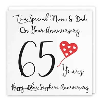 Image of Hunts England Mum And Dad 65th Anniversary Card To A Special &amp; On Your 65 Years Happy Blue Sapphire Love Heart Collection