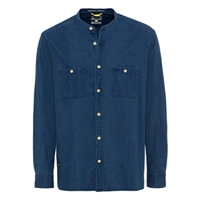 Image of camel active Men&#039;s Long Sleeved Shirt with Stand up Collar, Blue, XL