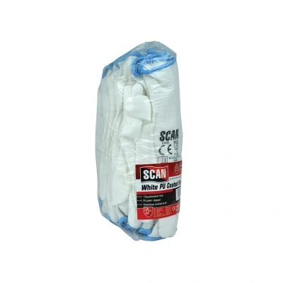 Image of Scan White PU Coated Gloves L (Size 9) (Pack 12) SCAGLOPUW12L