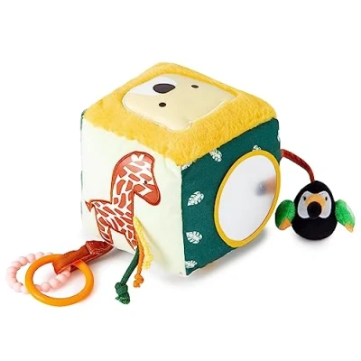Image of Little Big Friends Soft Activity Cube Developmental Toy Encourages Hand Eye Coordination and Motor Skills Jungle