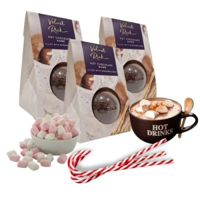 Image of Hot Chocolate Gift Set Velvet Rich Bombs with Marshmallows and Candy Canes Christmas Eve Box Fillers, Stocking Fillers for Kids, Men &amp; Women, Perfect Stations