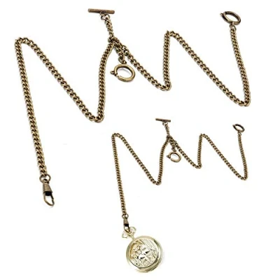 Image of Brrnoo Clip Pocket Watch Chain with T Bar, Vintage Metal Alloy Vest Chain,44cm Retro Link Classic Antique Gift (Bronze)