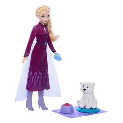 Image of Mattel Disney Frozen Elsa Fashion Doll &amp; Bear Cub Figure with 4 Accessories Including Animal Bed Blanket, Inspired by Animals of Arendelle, JFG16