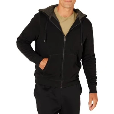 Image of Amazon Essentials Men&#039;s Sherpa Lined Full Zip Fleece Hoodie, Black, XXL