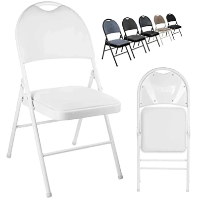 Image of Nyxi Folding Chairs Premium Quality with Padded Fabric or PVC Seats, Metal Frame, Foldable Chair Home Office Dinning, Heavy Duty, Multi Purpose Indoor &amp; Outdoor (White PVC, 1 X Chair)