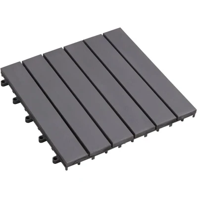 Image of vidaXL Grey Wash Decking Tiles 10 pcs Set 30x30 cm Solid Acacia Wood Interlocking, Weather Resistant, Non Skid, Easy Assembly Ideal for Garden, Terrace, Balcony