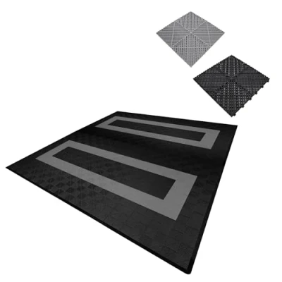 Image of MonsterShop Vented Garage Floor Tiles with Edges 165 Black &amp; 60 Grey