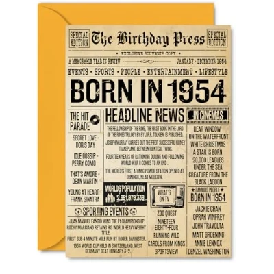 Image of 71st Birthday Card for Men Women Bday Press Newspaper 1954 Happy 71 Cards Cousin Auntie Grandma Brother Wife Dad, A5 Greeting