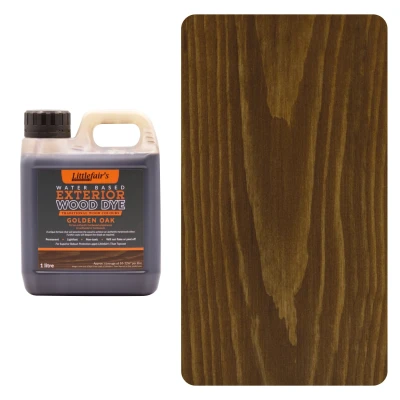 Image of Littlefair&#039;s Wood Stain Water Based 1ltr Outdoor Furniture Dye Light &amp; Dark Finishes Non Toxic Eco Friendly Formula Exterior for Crafts Colour: Golden Oak