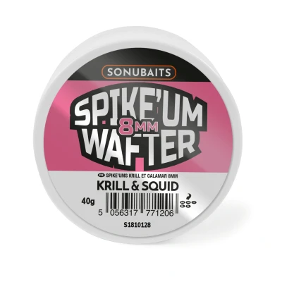Image of Preston Innovations SonuBaits Spike&#039;um Wafters 8mm Krill &amp; Squid, 40g Tub, Match Fishing Hookbaits, Critically Balanced, Perfect Texture, Castable, Nusiance Fish Proof, Long Lasting Bouyancy.