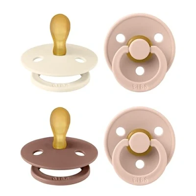Image of BIBS Colour Symmetrical Soother 4 pack, BPA Free Dummy Pacifier, nipple. Natural Rubber Latex, Made in Denmark. 0 6 Months (Pack of 4), Blush Mix