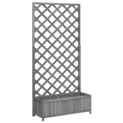 Image of vidaXL Wooden Planter with Trellis Grey Solid Fir Wood, 90x35x180cm Spacious Outdoor Garden/Patio Box for Climbing Plants