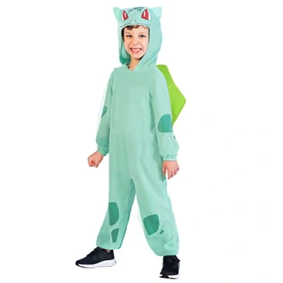 Image of amscan 9915119 Unisex Kids Official Pokémon Bulbasaur Jumpsuit Fancy Dress Costume Age: 4 6 Yrs