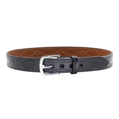 Image of BIANCHI Unisex&#039;s B12 Fancy Stitched Belt, 1.5&quot; Width, Black Finish, Chrome Buckle, SZ32, 32