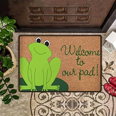 Image of Door Mat Welcome to Our Pad! Frog Non Slip Mats Funny Doormat Decor for Bathroom Kitchen Front Porch Rugs Home Entrance 24X16 Inch