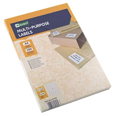 Image of D.RECT Adhesive Labels Universal (38x21.2mm on A4) Self Printable 100 Sheets Package 65 Sheet 6500 Pieces White