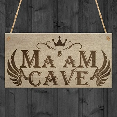 Image of RED OCEAN Ma&#039;am Cave She Shed Mum Garden Sister Woman Hanging Plaque Friendship Sign