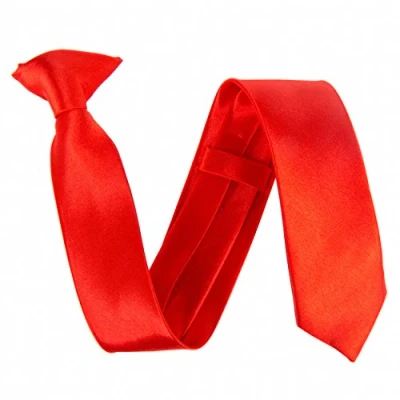 Image of Slim 2&quot; Satin Solid Colour Plain Safety Clip On Tie (Red)